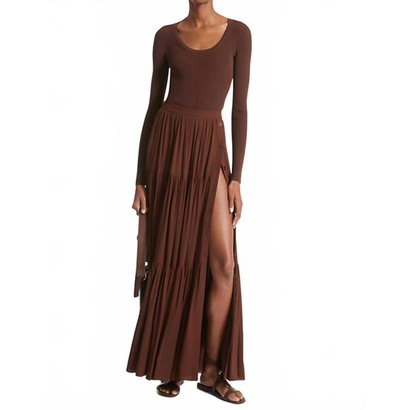 NEW MICHAEL KORS silk georgette button-front skirt in nutmeg